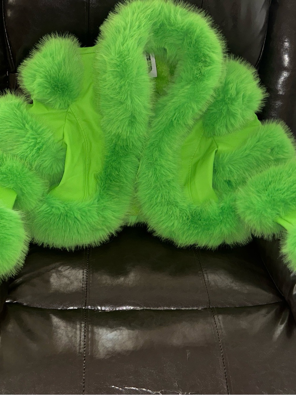 Women Neon Green Faux Fur-Trim Jacket